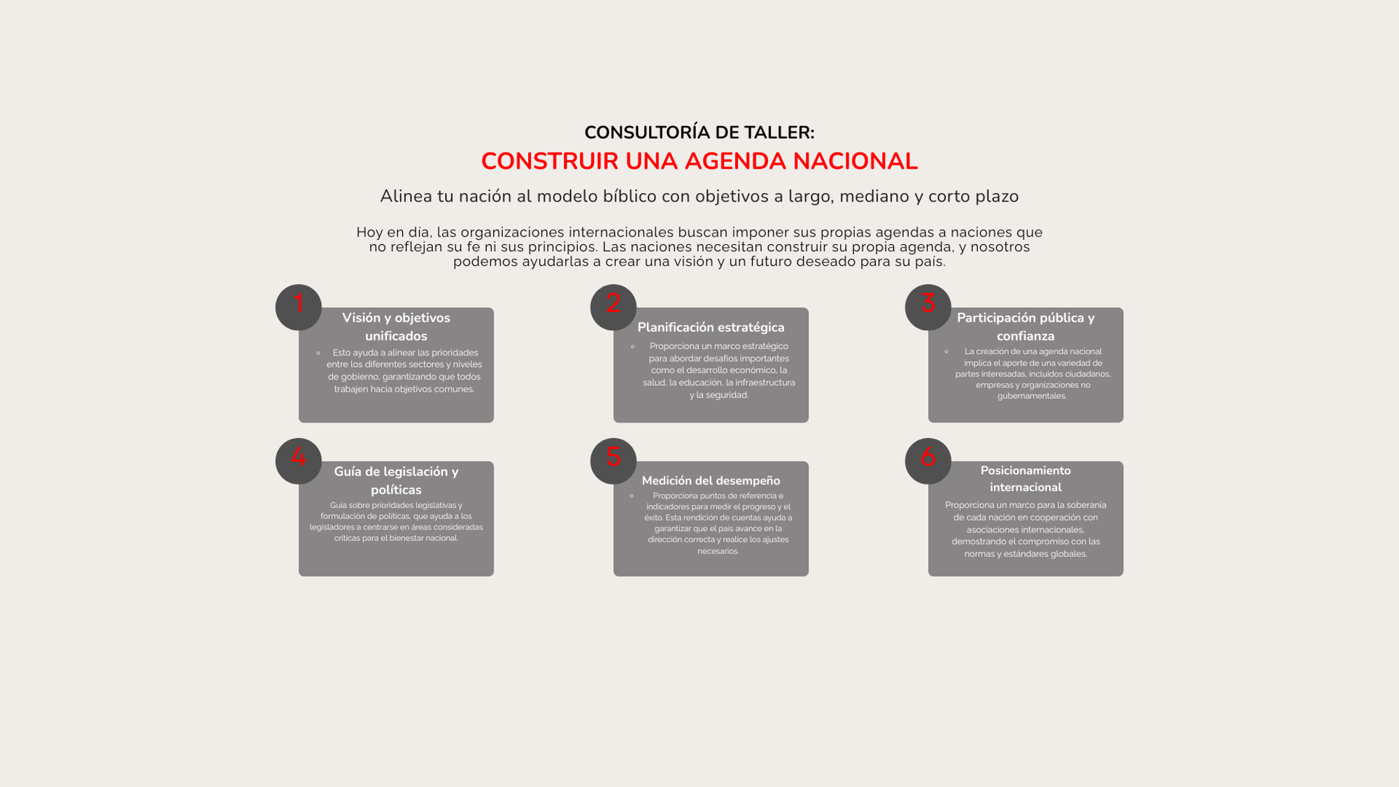 Consultoría de taller - Construir una agenda nacional
